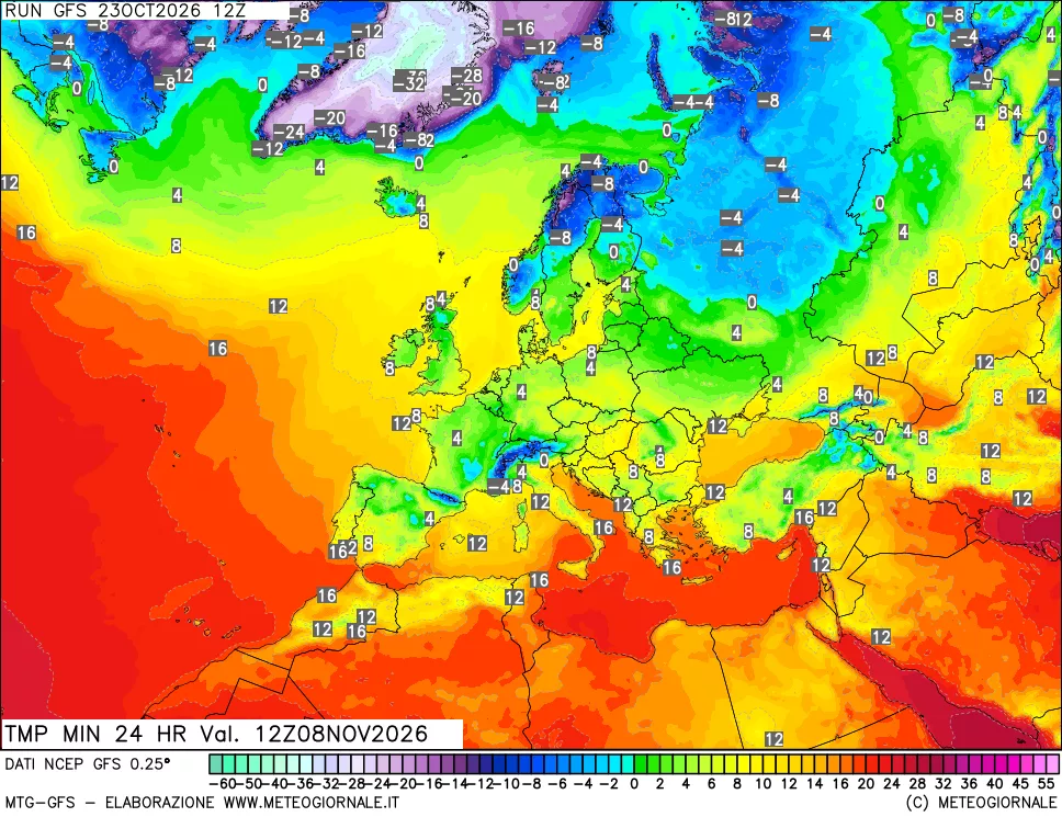 mappa Temperatura minima 24 ore