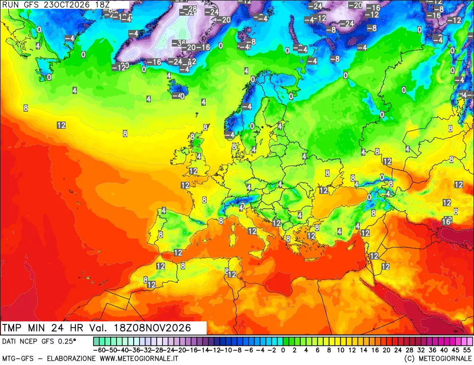 mappa Temperatura minima 24 ore