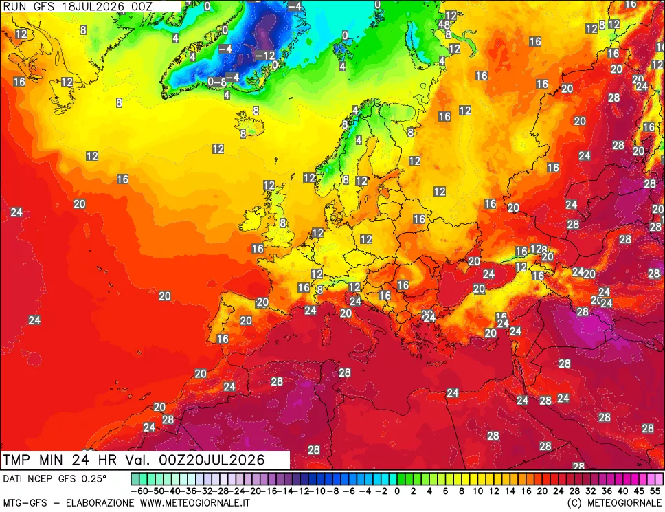 mappa Temperatura minima 24 ore