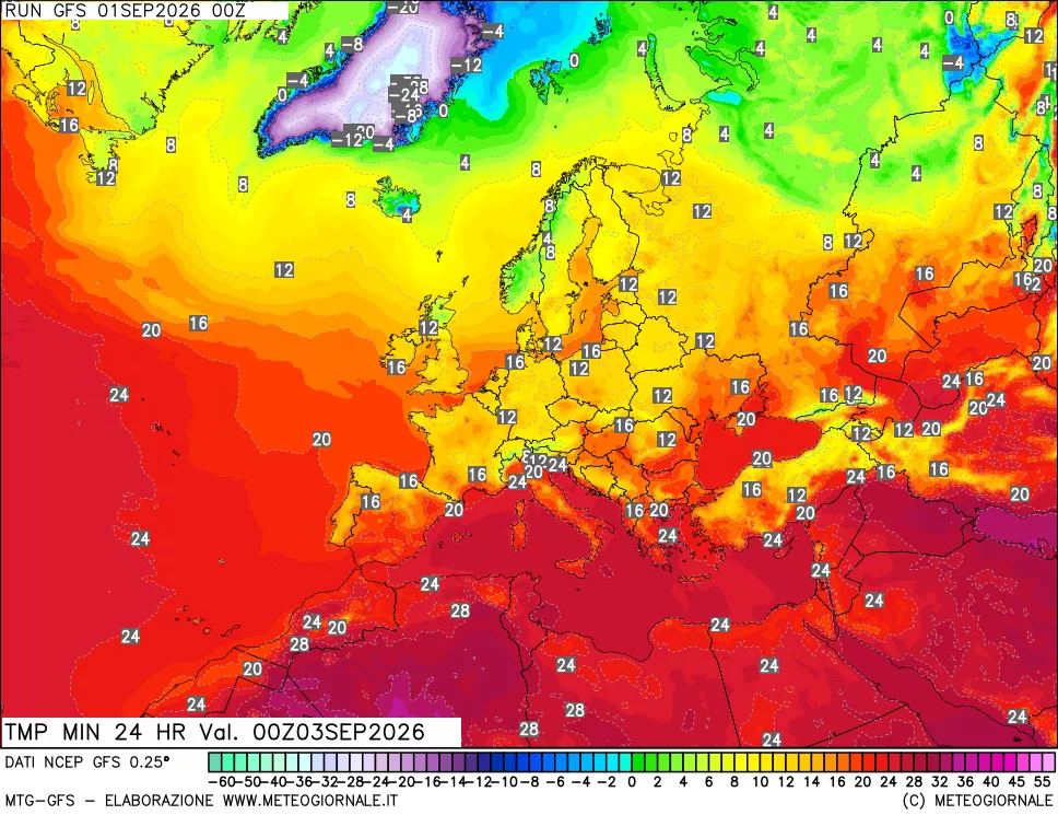 mappa Temperatura minima 24 ore