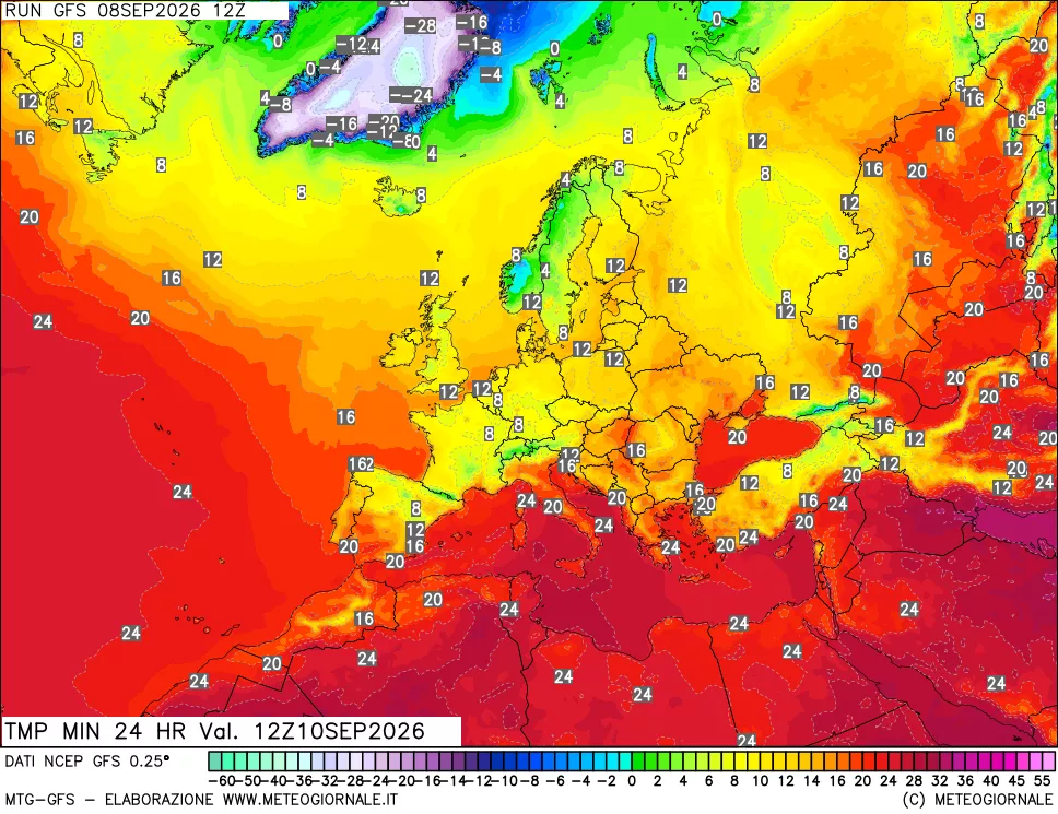 mappa Temperatura minima 24 ore