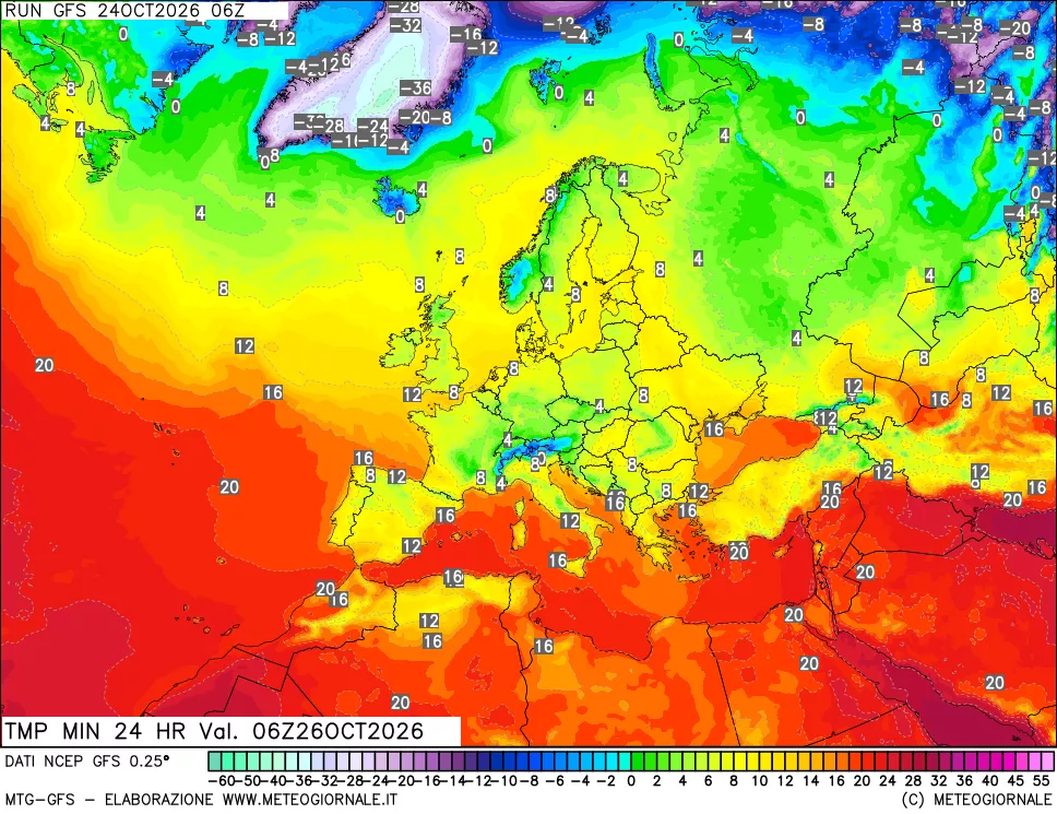 mappa Temperatura minima 24 ore