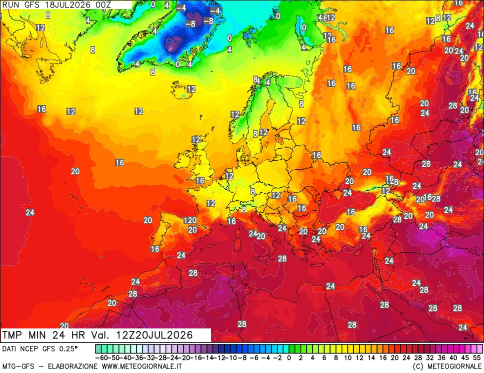 mappa Temperatura minima 24 ore