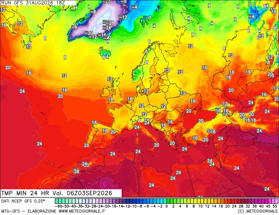 mappa Temperatura minima 24 ore