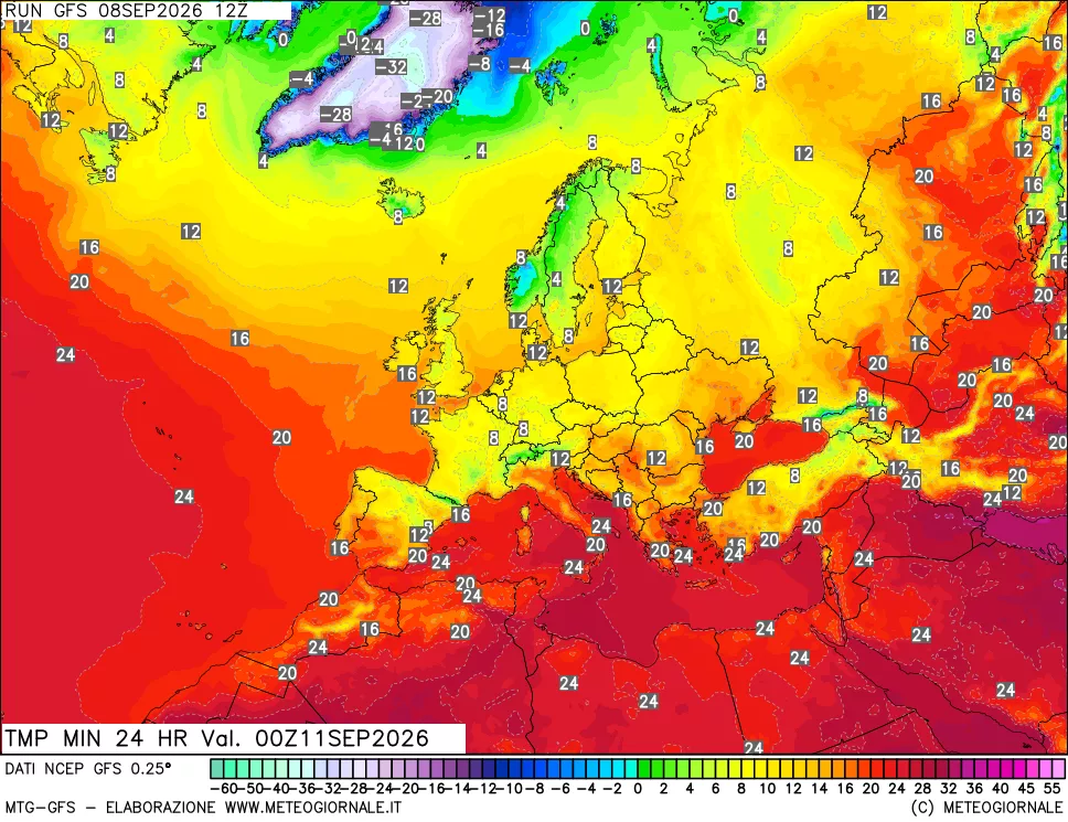 mappa Temperatura minima 24 ore