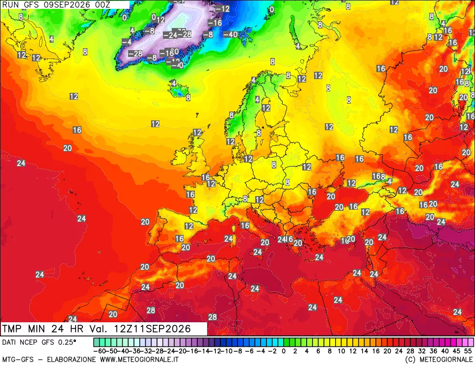 mappa Temperatura minima 24 ore