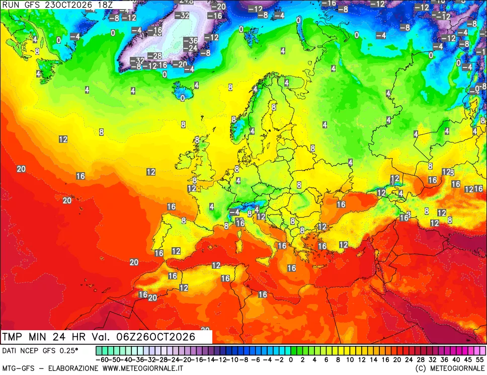 mappa Temperatura minima 24 ore