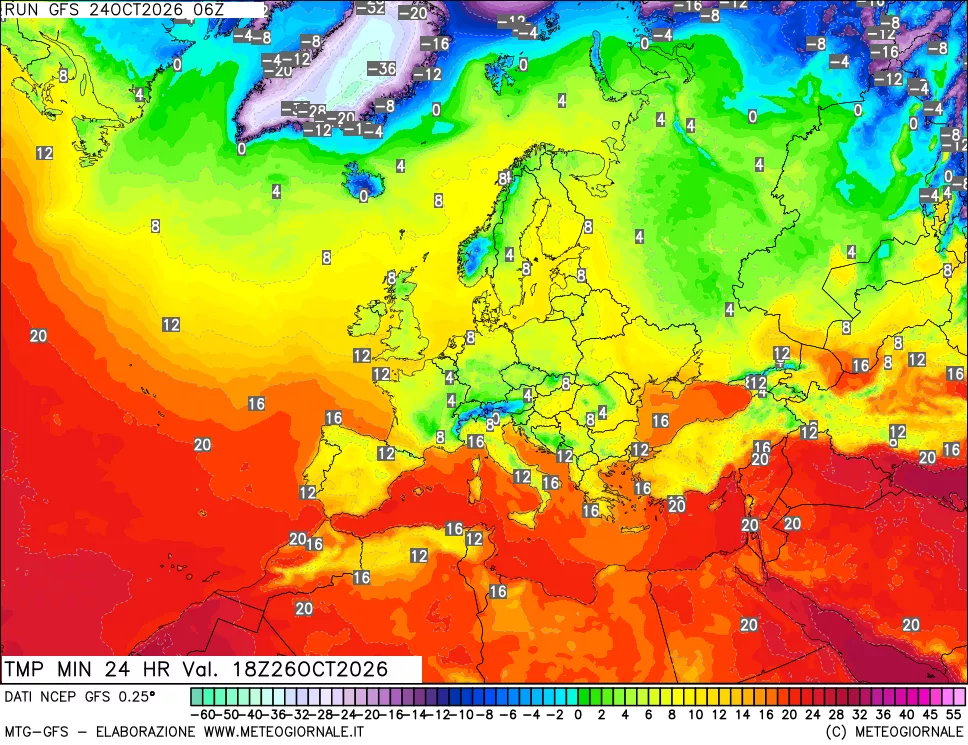 mappa Temperatura minima 24 ore