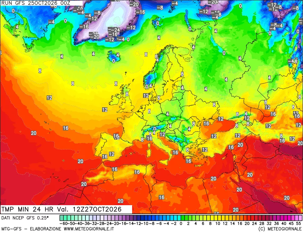 mappa Temperatura minima 24 ore