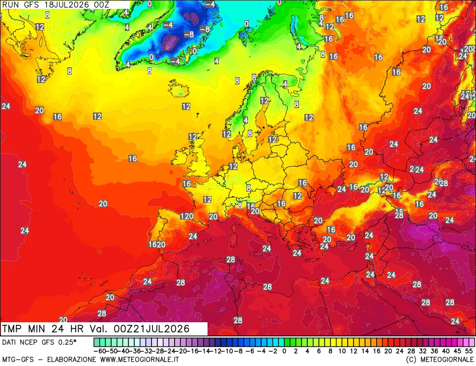 mappa Temperatura minima 24 ore