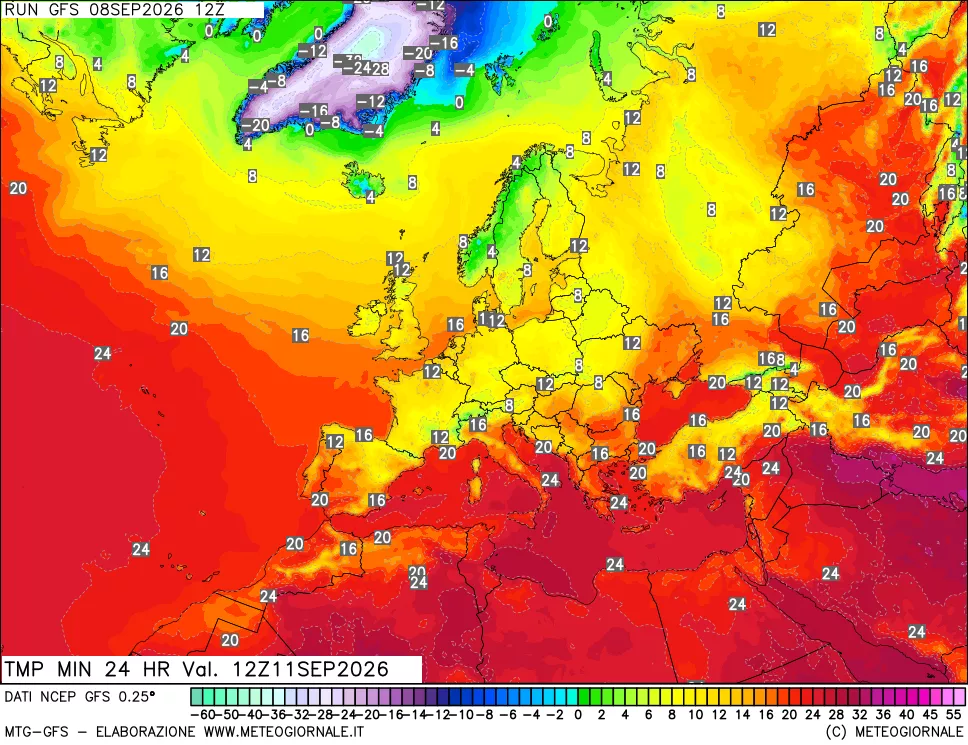 mappa Temperatura minima 24 ore