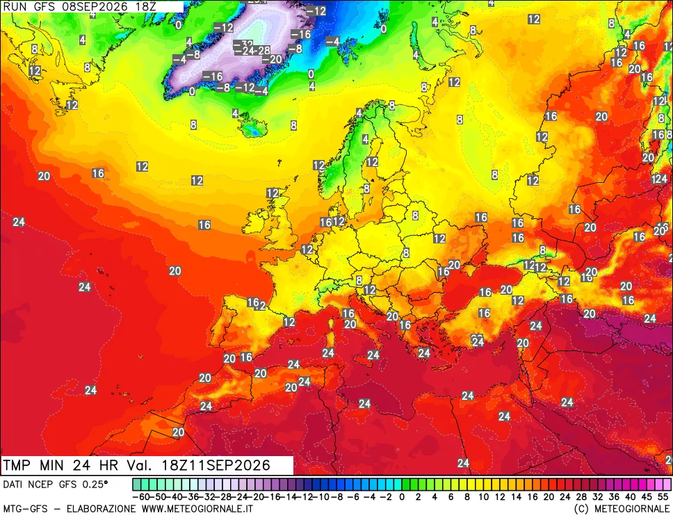 mappa Temperatura minima 24 ore