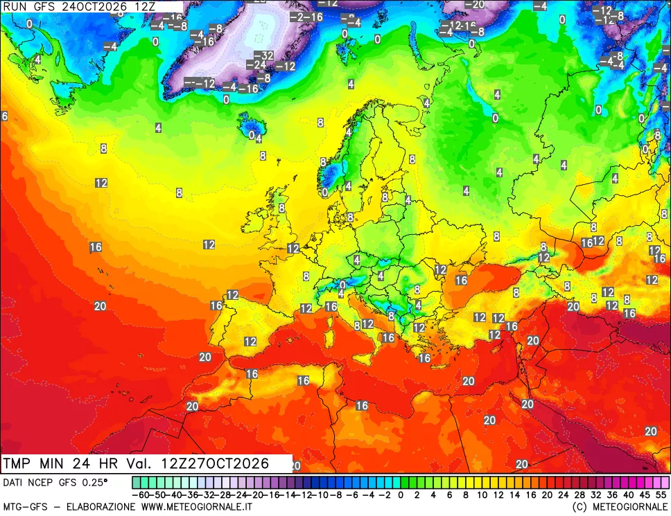 mappa Temperatura minima 24 ore