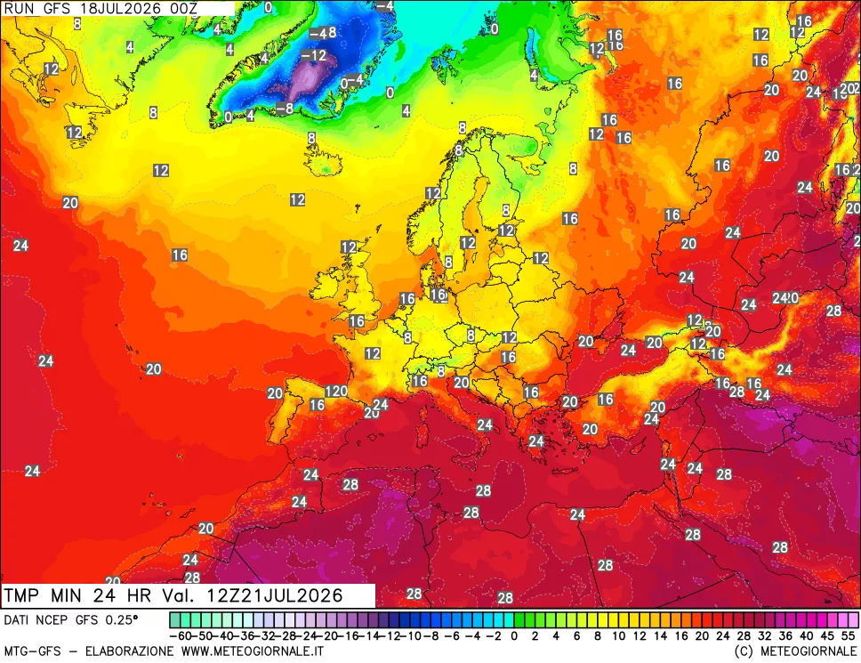 mappa Temperatura minima 24 ore