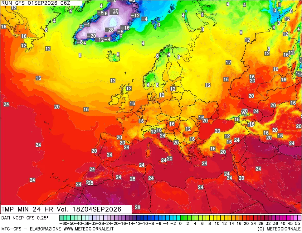 mappa Temperatura minima 24 ore