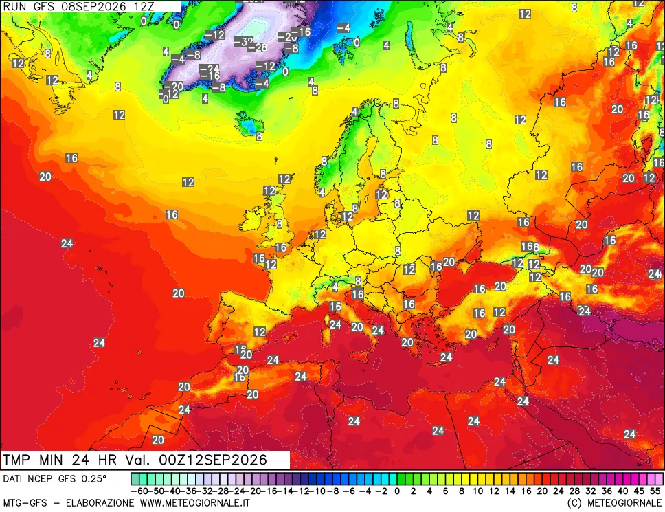 mappa Temperatura minima 24 ore