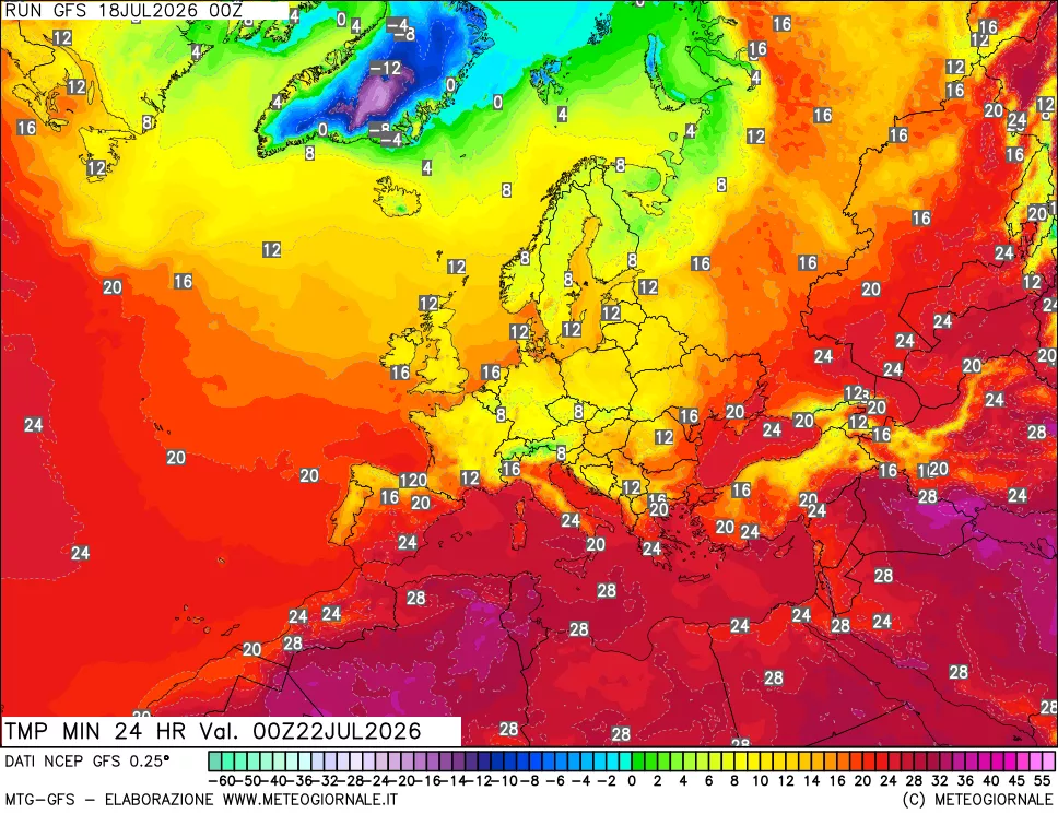 mappa Temperatura minima 24 ore