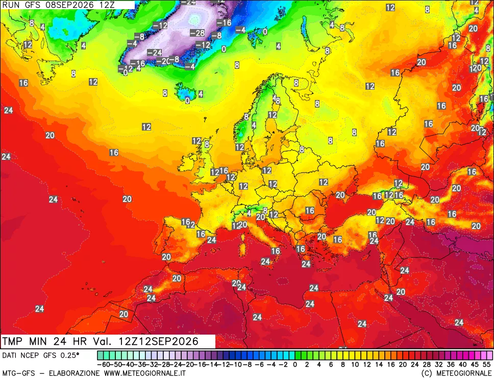 mappa Temperatura minima 24 ore