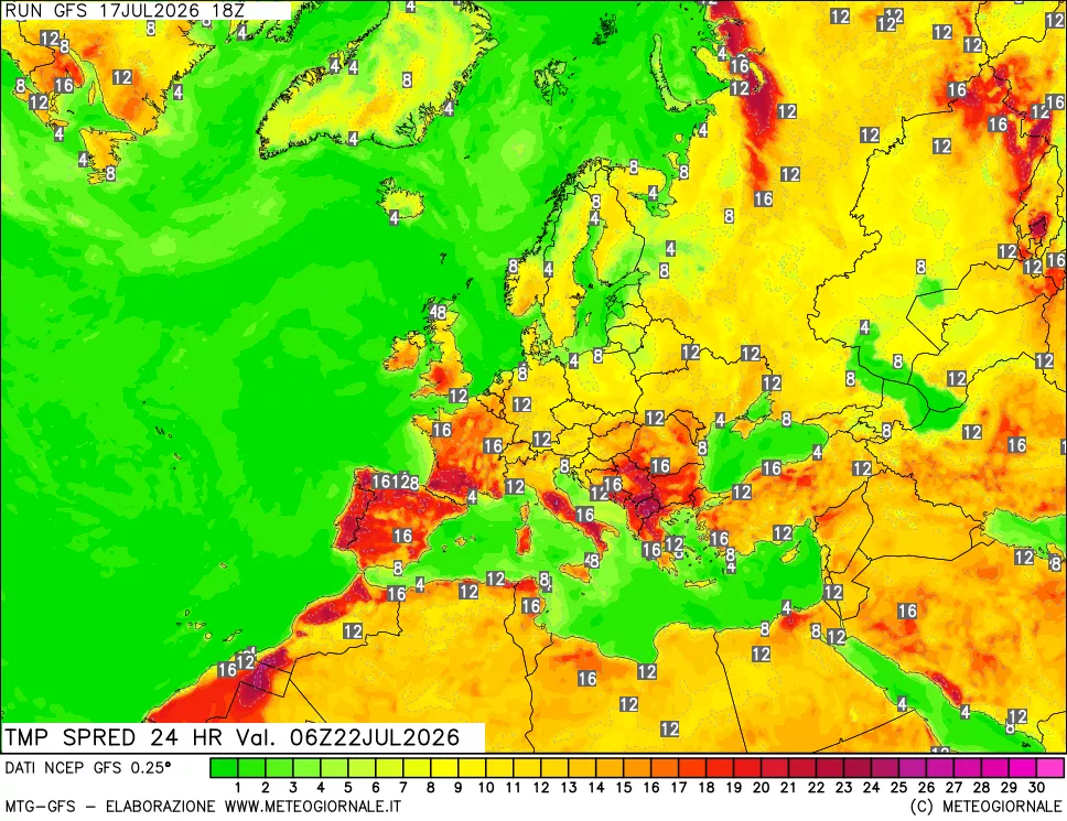 mappa Differenza TMax-TMin 24 ore