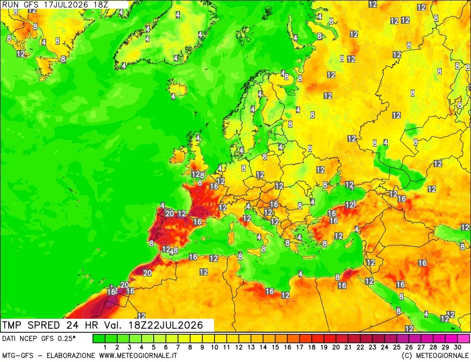 mappa Dif. TMax-TMin 24 ore