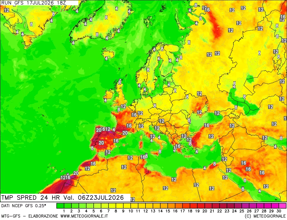 mappa Differenza TMax-TMin 24 ore