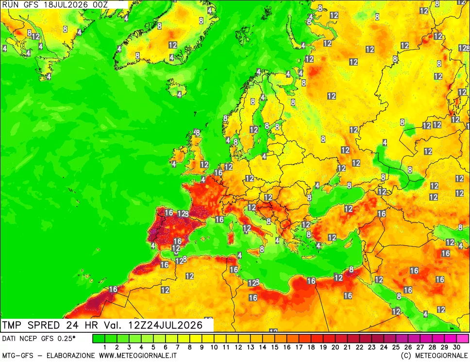 mappa Differenza TMax-TMin 24 ore