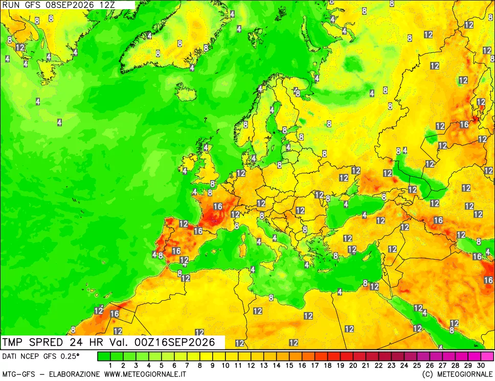 mappa Differenza TMax-TMin 24 ore
