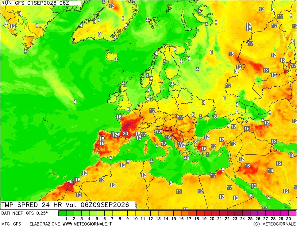 mappa Differenza TMax-TMin 24 ore
