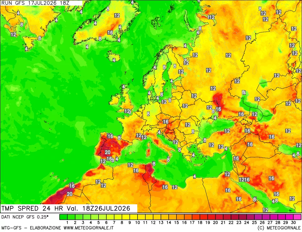 mappa Differenza TMax-TMin 24 ore