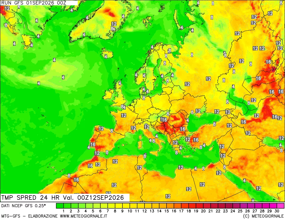 mappa Differenza TMax-TMin 24 ore