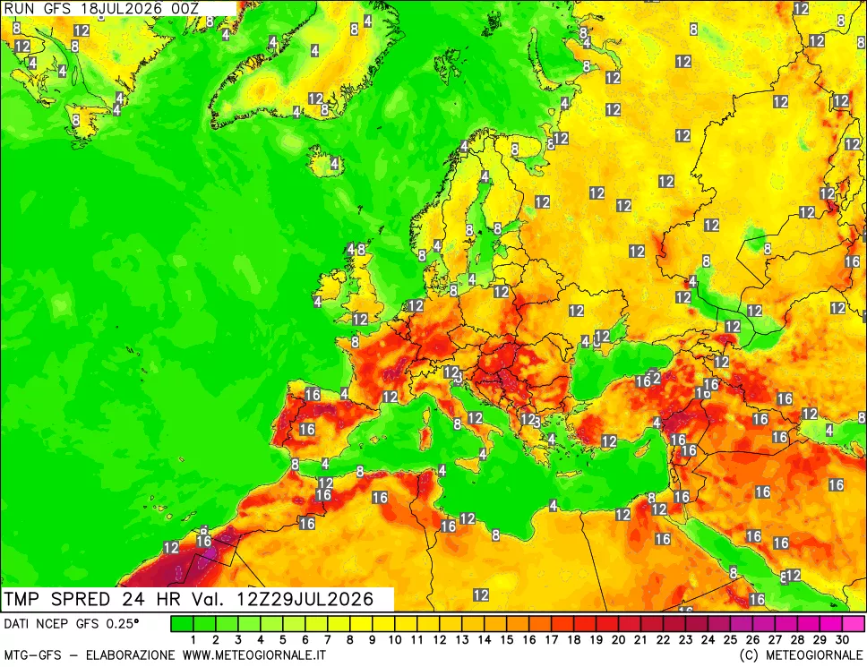 mappa Differenza TMax-TMin 24 ore