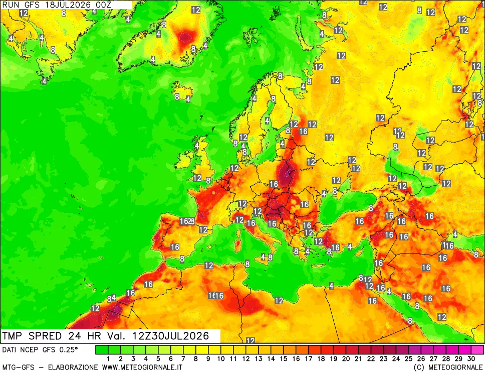mappa Differenza TMax-TMin 24 ore