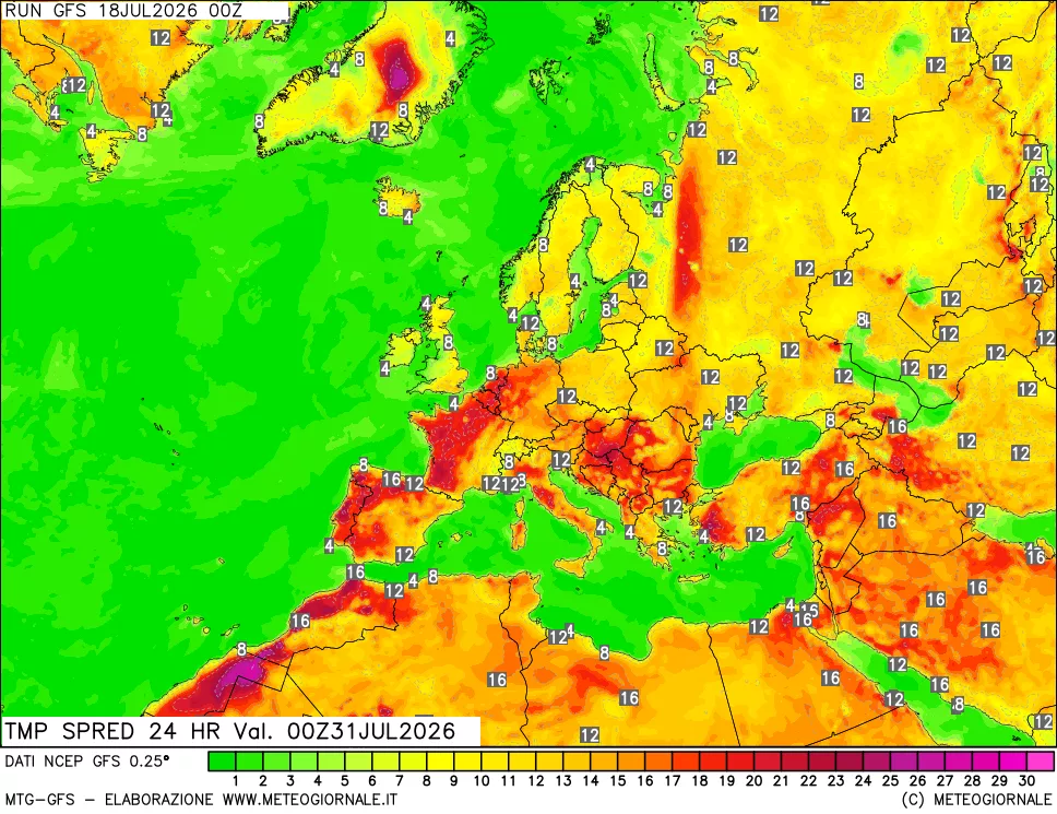 mappa Differenza TMax-TMin 24 ore