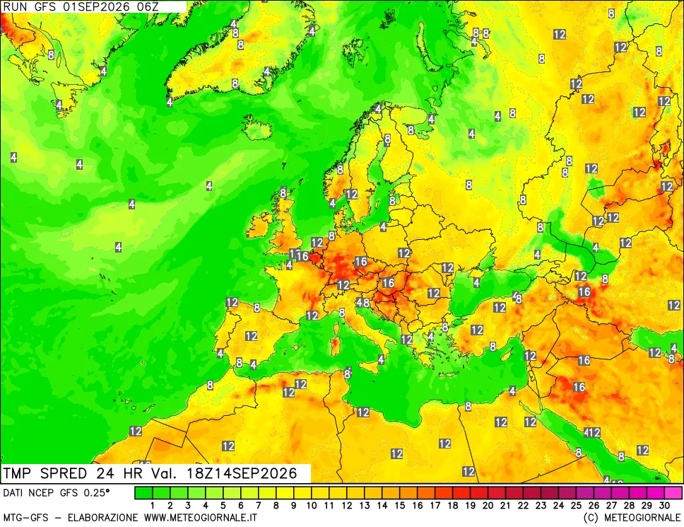 mappa Differenza TMax-TMin 24 ore