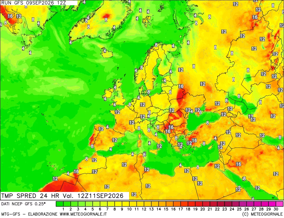 mappa Differenza TMax-TMin 24 ore