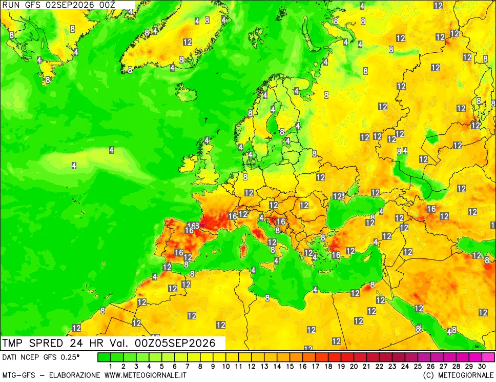 mappa Differenza TMax-TMin 24 ore