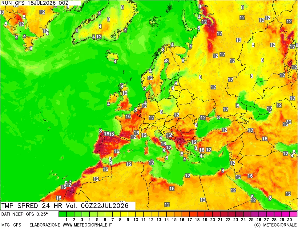 mappa Differenza TMax-TMin 24 ore