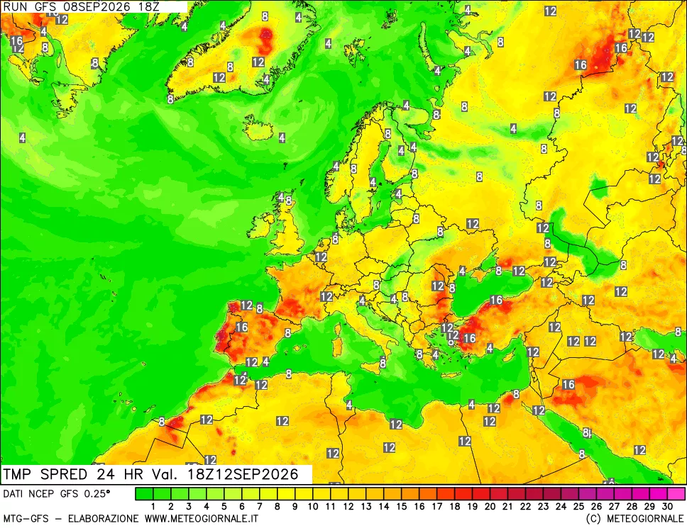 mappa Differenza TMax-TMin 24 ore
