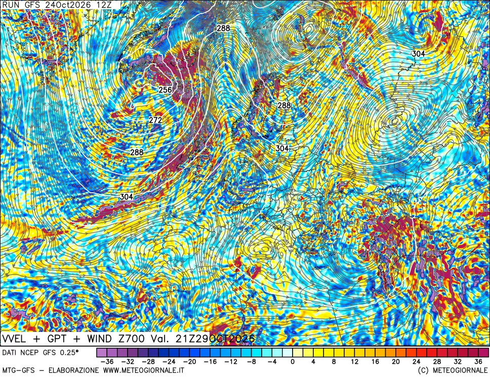mappa 700 hPa Velocità verticiali + GPT + Vento