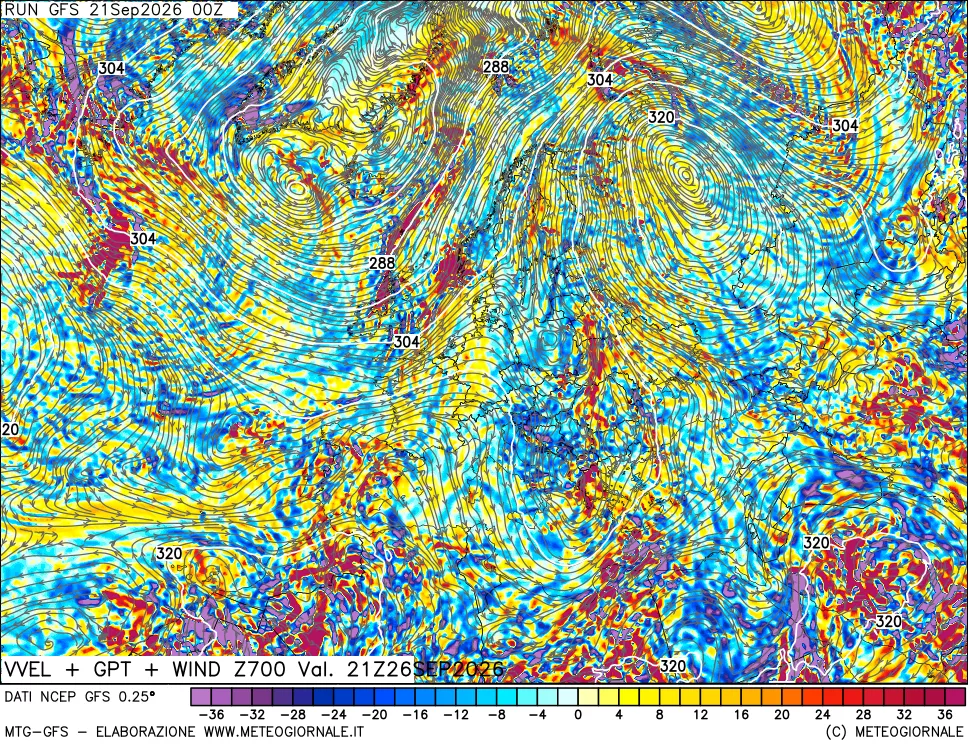 mappa 700 hPa Velocità verticiali + GPT + Vento