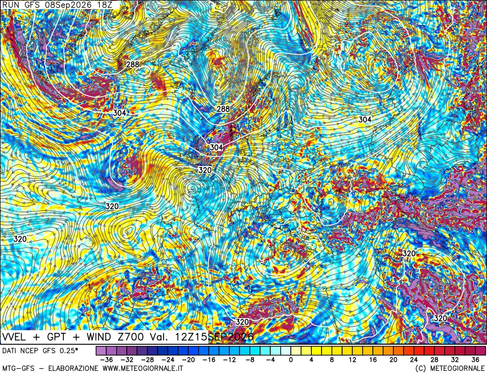 mappa 700 hPa Velocità verticiali + GPT + Vento