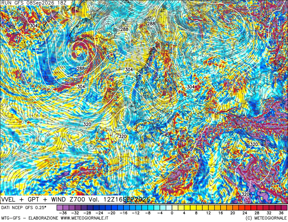 mappa 700 hPa Velocità verticiali + GPT + Vento