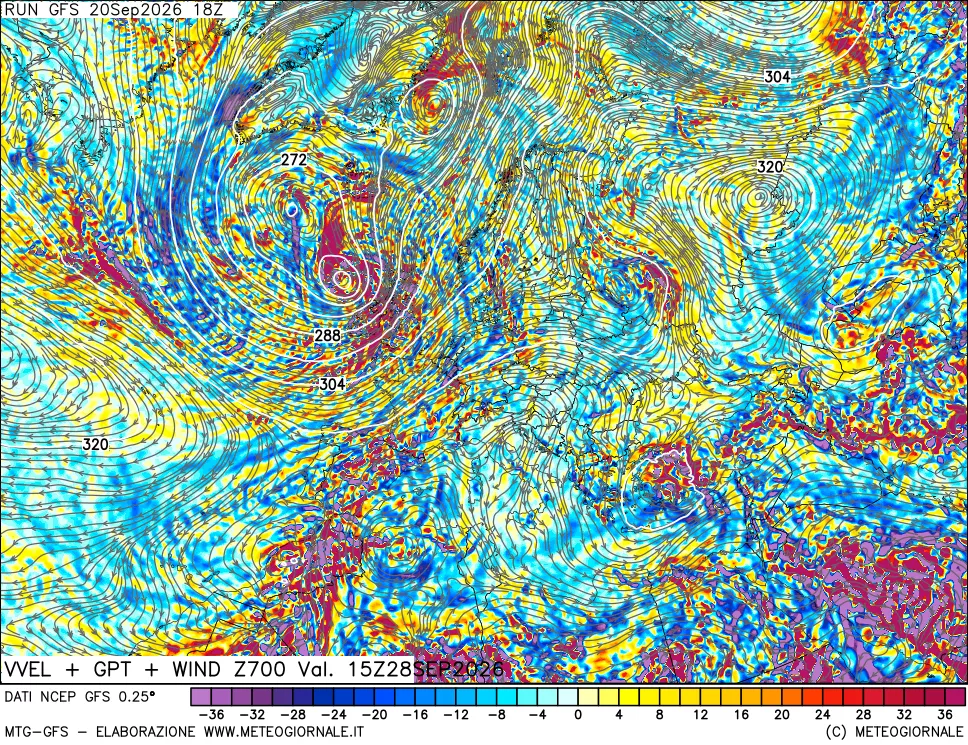 mappa 700 hPa Velocità verticiali + GPT + Vento
