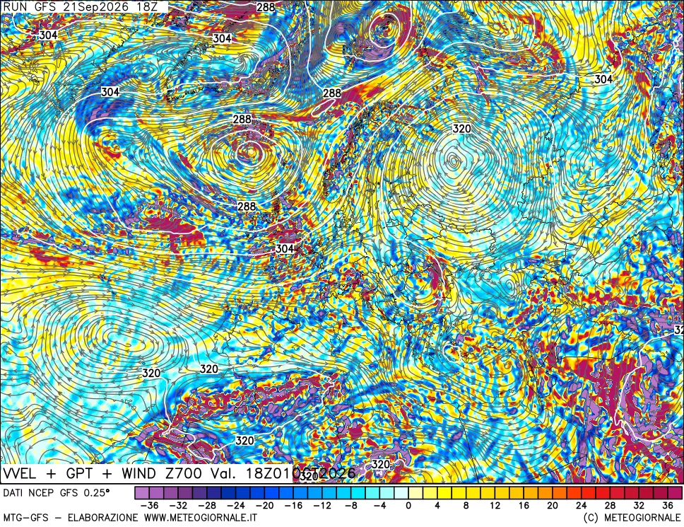 mappa 700 hPa Velocità verticiali + GPT + Vento