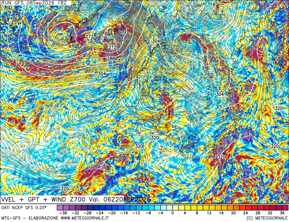 mappa 700 hPa Velocità verticiali + GPT + Vento