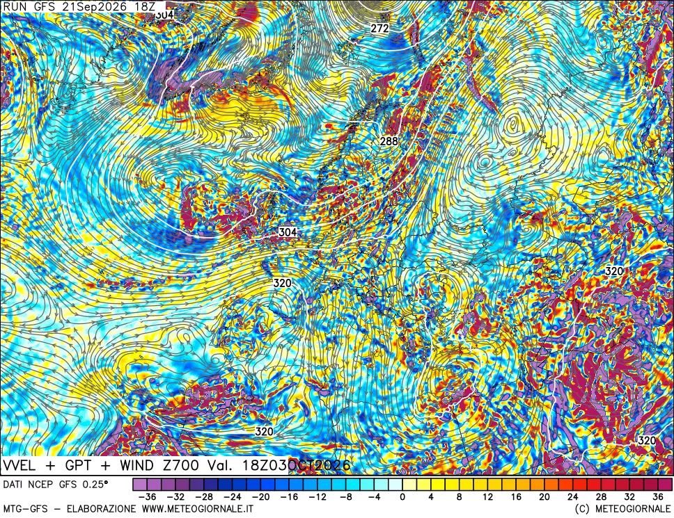 mappa 700 hPa Velocità verticiali + GPT + Vento