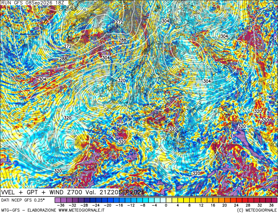 mappa 700 hPa Velocità verticiali + GPT + Vento