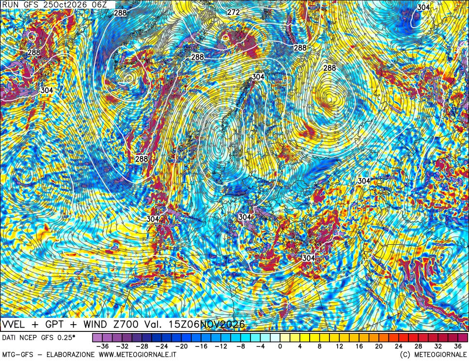 mappa 700 hPa Velocità verticiali + GPT + Vento