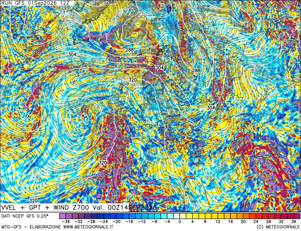 mappa 700 hPa Velocità verticiali + GPT + Vento