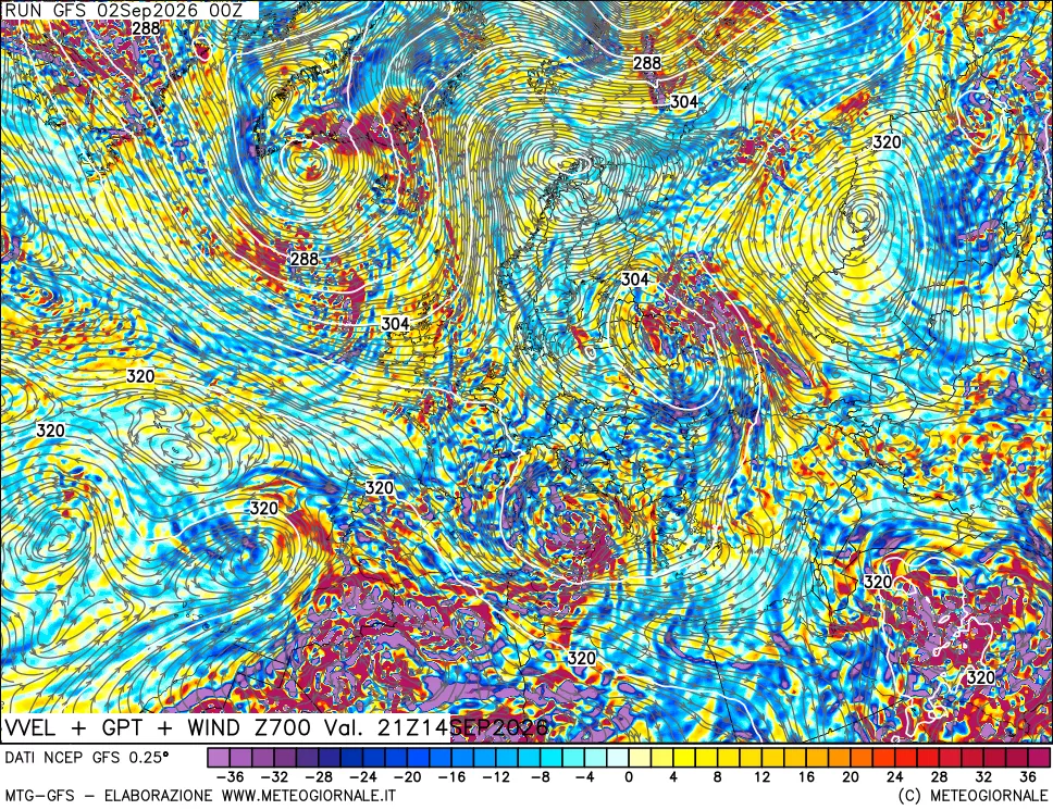 mappa 700 hPa Velocità verticiali + GPT + Vento